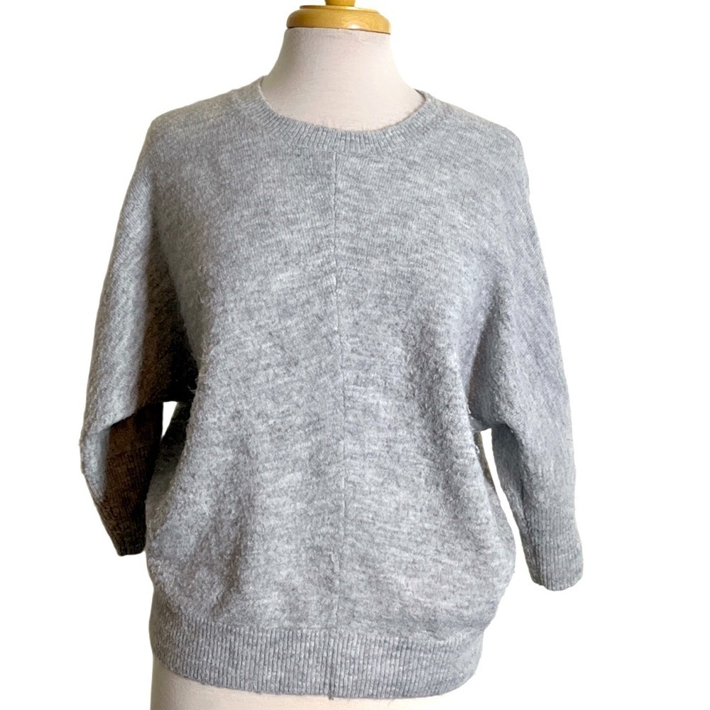 Gap Gray Lightweight Balloon Sweater 3/4 Sleeves Wool Blend Women’s Size XS